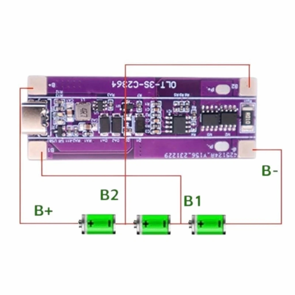 OLT%203S%2010A%20BMS%20Type-C%20Şarj%20Girişli%20(Balanssız)%20Li-Ion%20Batarya%20Koruma%20Kartı
