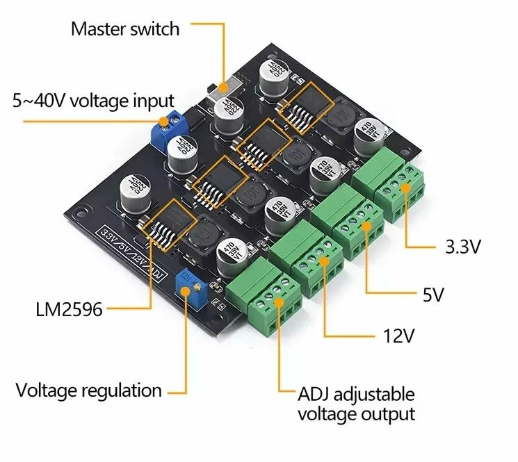 LM2596%20Çok%20Çıkışlı%20Güç%20Kaynağı%20Modülü%203.3V/5V/12V/ADJ