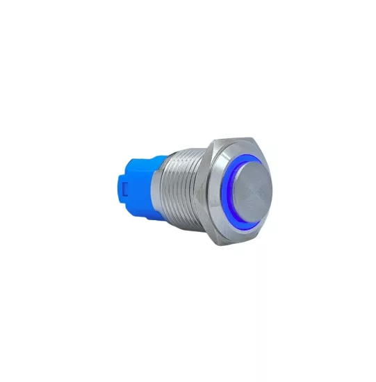 E21 16mm Metal Buton Kalıcı 12-24V Mavi Led Işıklı 1NO/1NC