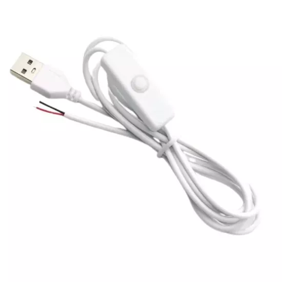 Anahtarlı USB Erkek Kablo 5V 2 Amper Ucu Açık Beyaz USB Kablo 100 Cm