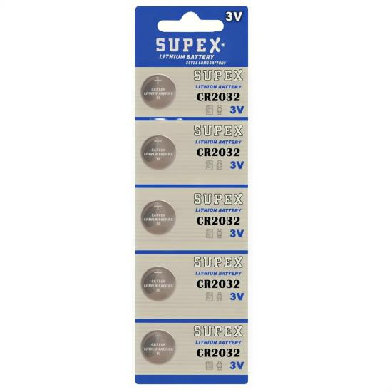 Supex CR2032 3V Lityum Düğme Pil 5’li Kart Paket