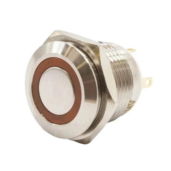 E34 16mm Metal Buton Yaylı 12-24V Kırmızı Led Işıklı 1NO