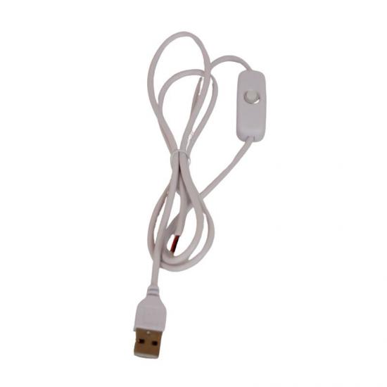 Anahtarlı USB Erkek Kablo 5V 2 Amper Ucu Açık Beyaz USB Kablo 100 Cm