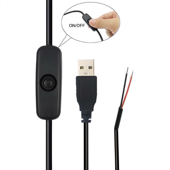Anahtarlı USB Erkek Kablo 5V 2 Amper Ucu Açık Siyah USB Kablo 100 Cm
